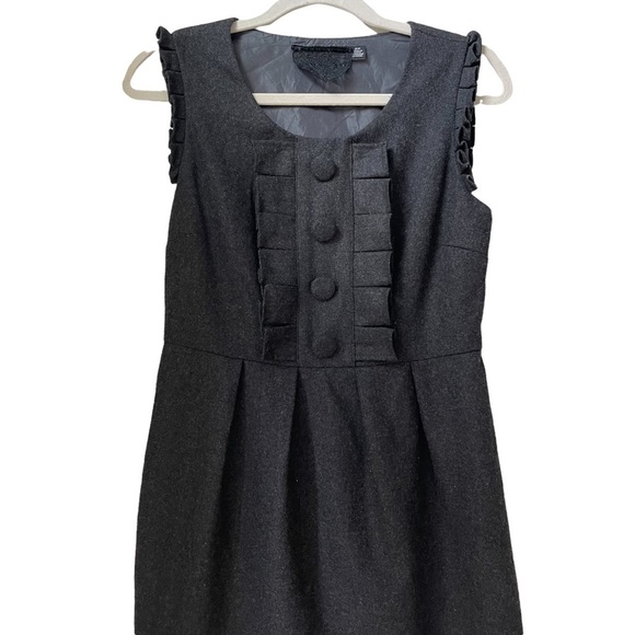 Twelve Couture Wool Pleated‎ Button Front Mini Dress in Charcoal Size: S - Picture 8 of 10